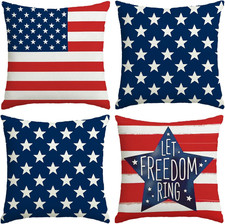 4Th of July Pillow Covers 18X18 Inch,Set of 4 Red White Blue Summer Outdoor Thro