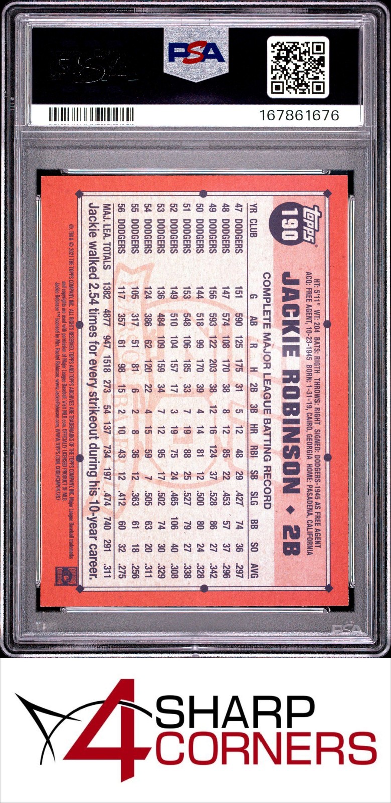 2021 TOPPS ARCHIVES #190 JACKIE ROBINSON DODGERS HOF POP 2 PSA 10 view 2