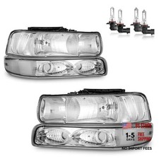 Headlights Assembly OE Replacement Chrome Housing  With High  Low Beam Bulbs