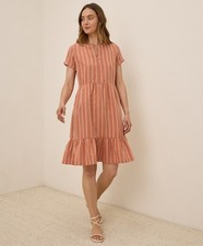 Pact Women's Canopy Linen Blend Notch Neck Dress Small Hermosa Stripe