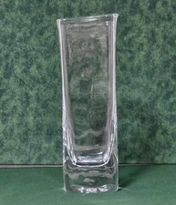 Simon Pearce Hand Blown Clear Crystal " Woodbury"  Square Vase  -  9  3/4"