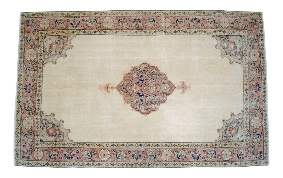 5x7 ft Rug OUSHAK RUG Hand Knotted Vintage Turkish Rug Area Rug In Low Pile - Image 4 of 4