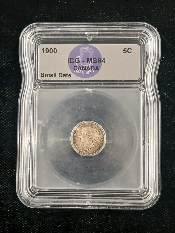 Rare 1900 Canada Silver 5 Cent MS64 ICG High Grade Small Date