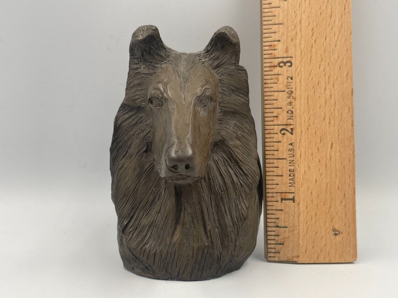 Collie Head Bust Metal Artist Signed