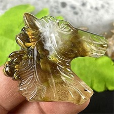 KU20790 42x38x7mm Brown Fire Cherry Quartz Carved Horse Head Pendant Bead