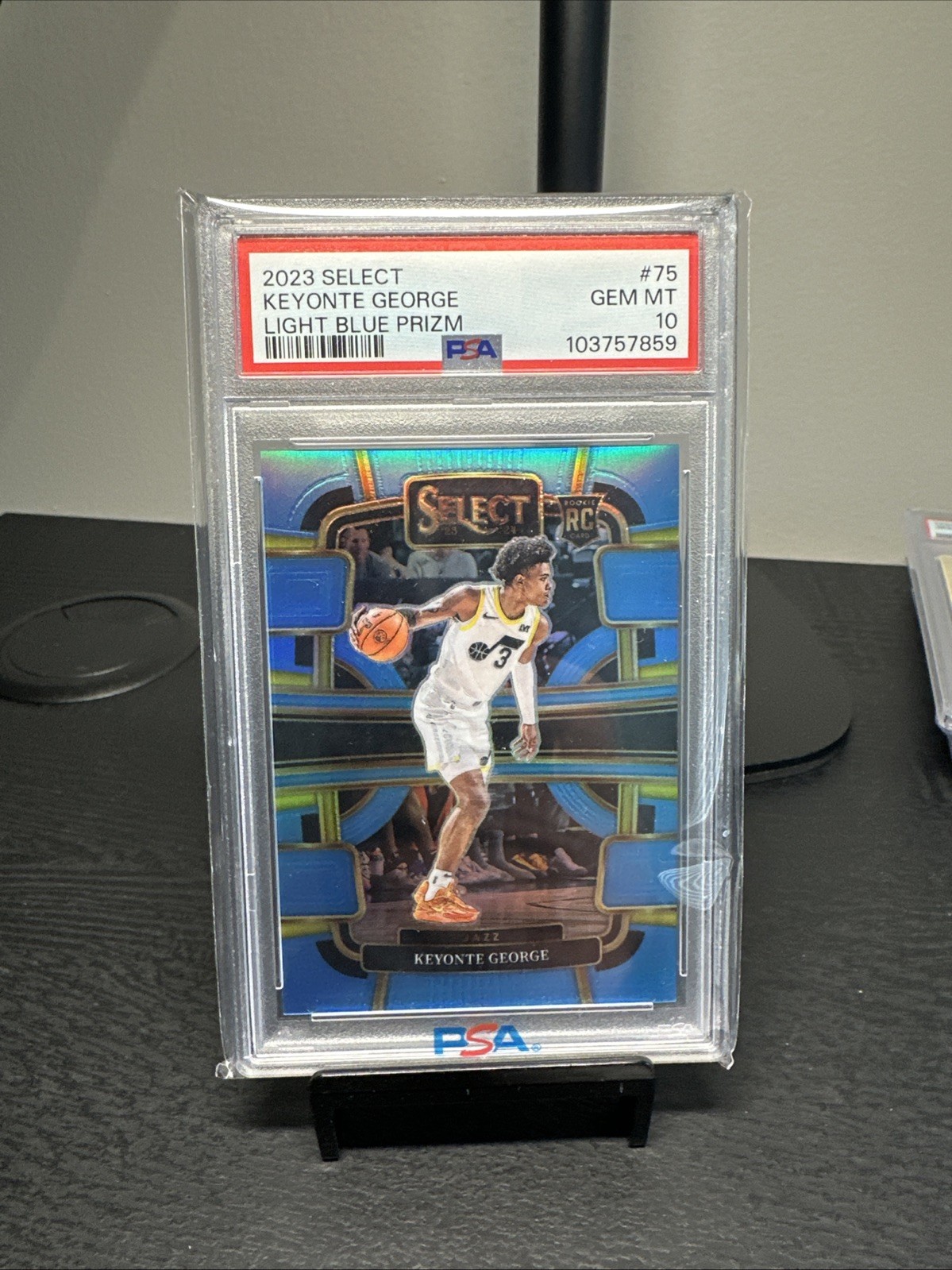 2023-24 PANINI SELECT #75 KEYONTE GEORGE LIGHT BLUE PRIZM RC /299 PSA 10 -SHARP