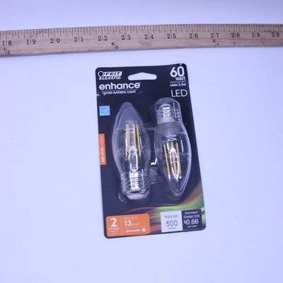 (2-Pk) Feit Electric Torpedo Dimmable LED Bulb B10 BPETC60/927CA/FIL