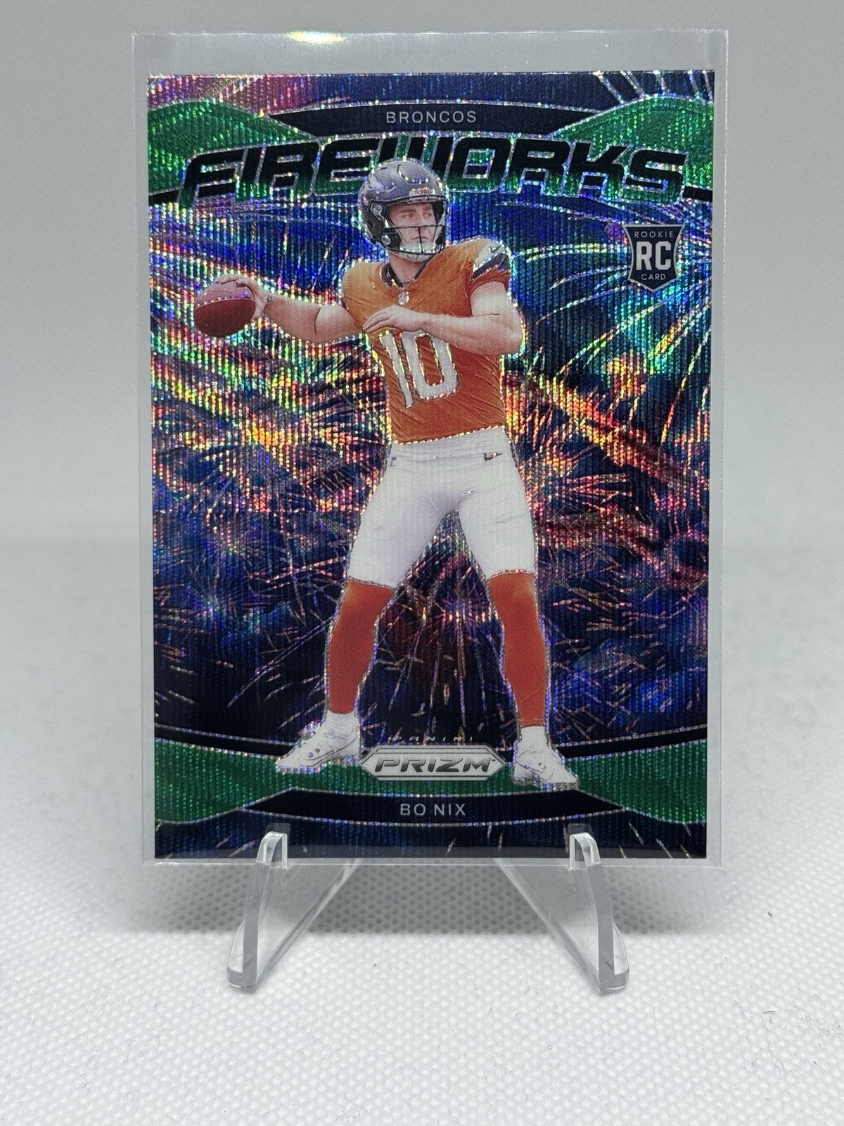 2024 Panini Prizm Fireworks Prizms Green Wave #23 Bo Nix