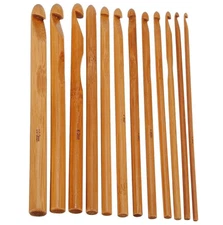 12pcs 6" Bamboo Handle Crochet Hook Knit Craft Knitting Needle Weave Yarn 3-10mm