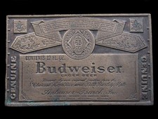 SB07133 VINTAGE 1970s  GENUINE BUDWEISER LAGER BEER  ADVERTISEMENT BELT BUCKLE