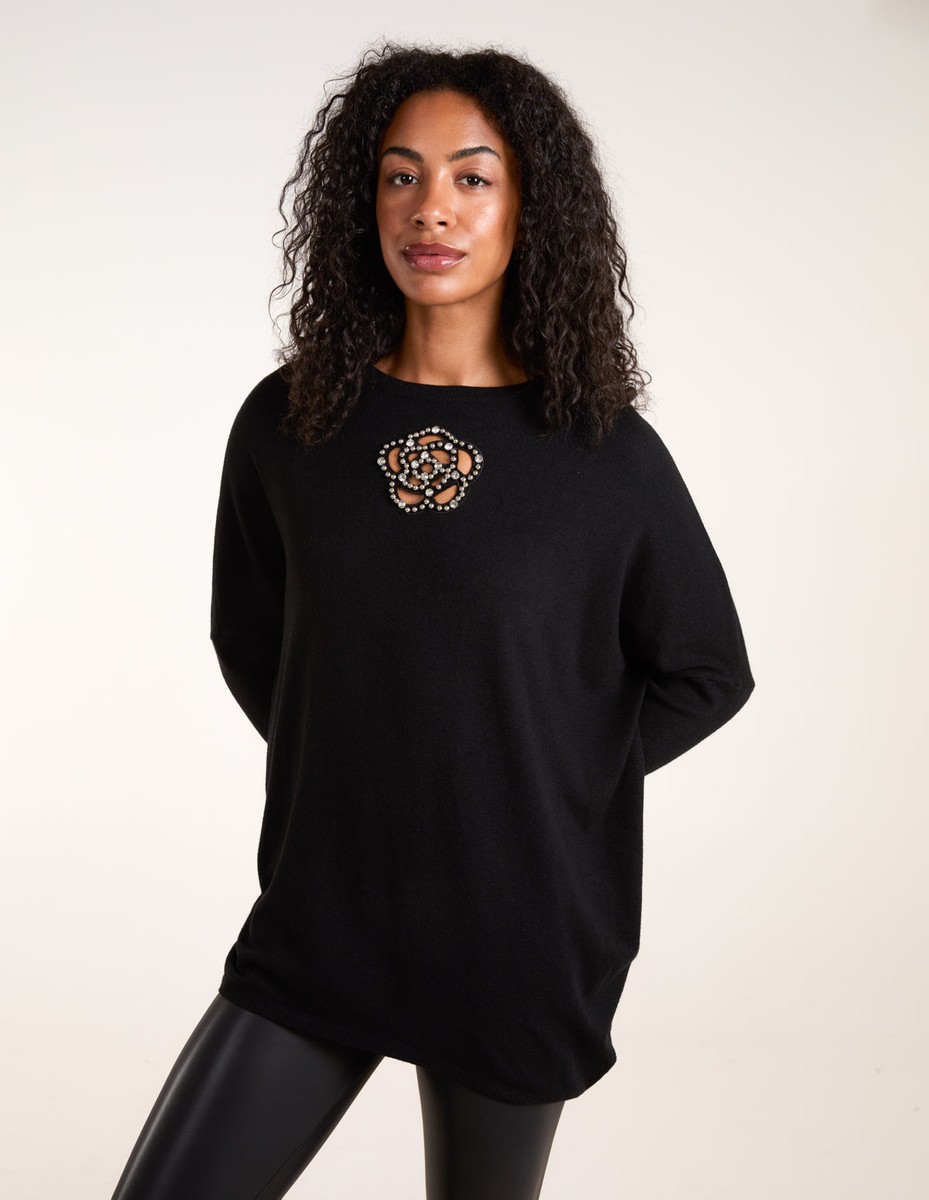 Blue Vanilla Womens Cut out Flower Pearl Details Jumpers - Main Image