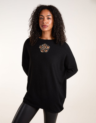 Blue Vanilla Womens Cut out Flower Pearl Details Jumpers UK