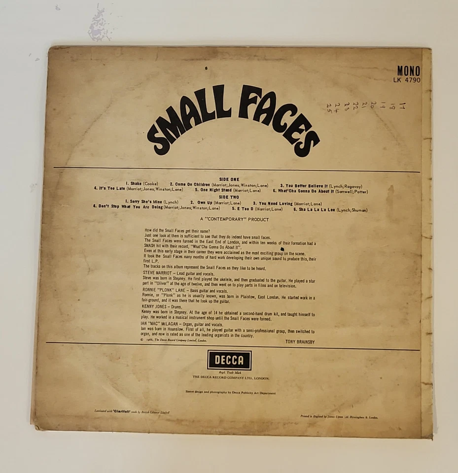 Small Faces - Decca Lp Mono LK 4790  1966 Original  Foto 2 de 4