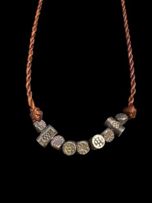 Brown Twist Cord Flower Stamped Dainty Cyllinders 925 Silver Toggle Clasp W3