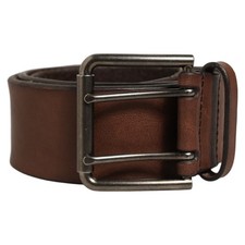 DOLCE & GABBANA Belt Brown Leather Double Prong Metal Buckle 90cm / 36in 610usd