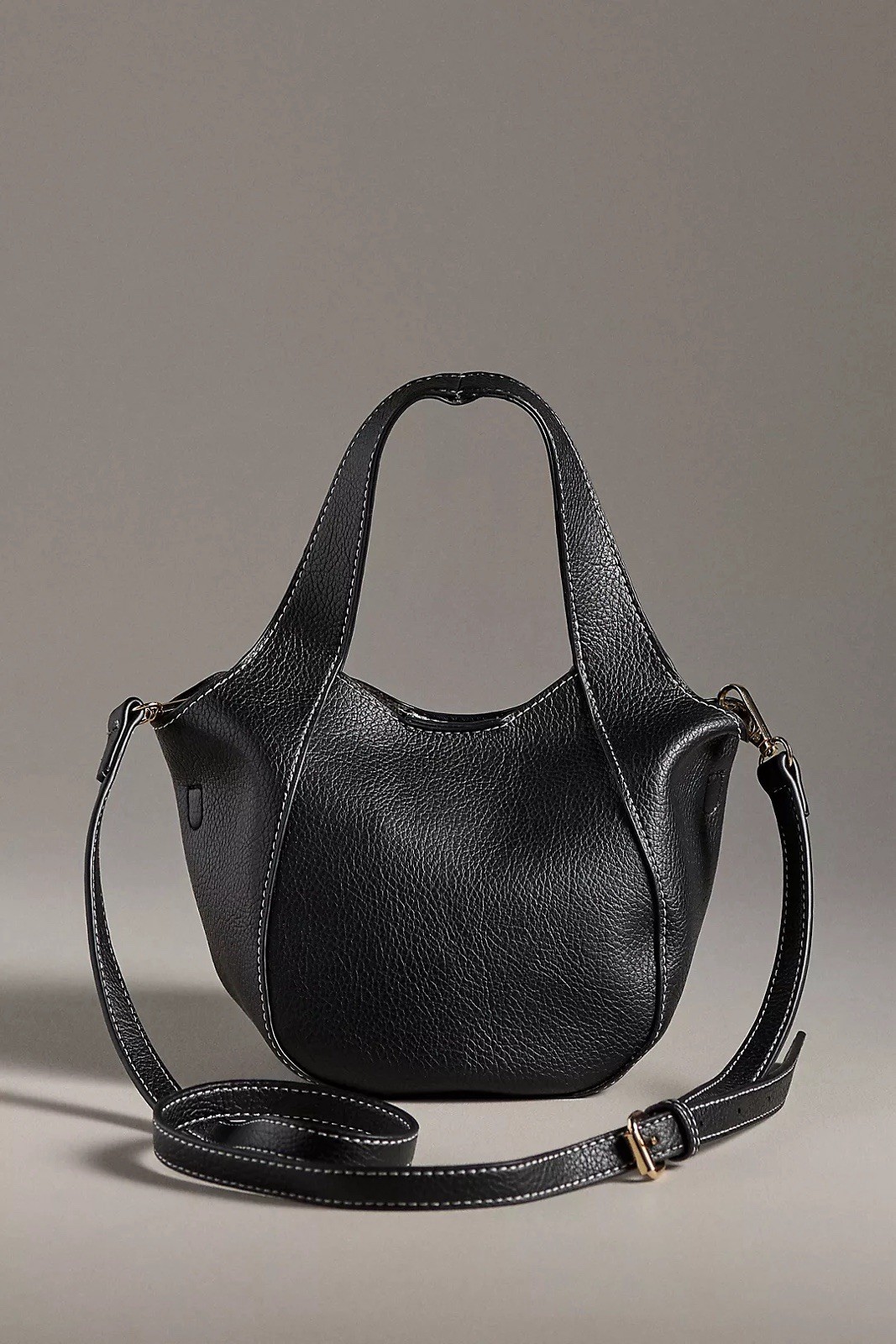 Anthropologie Sonia Mini Slouchy Tote Bag Black Faux Leather Removable Crossbody
