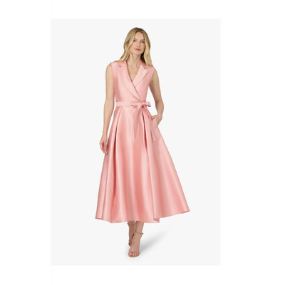 Adrianna Papell rosa Satin-Midikleid ärmellos mit Gürtel Größe 44