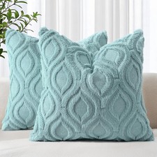 Throw Pillow Covers 18x18 Inch Set of 2, Soft Plush 18" x 18" Pack of 2 Aqua