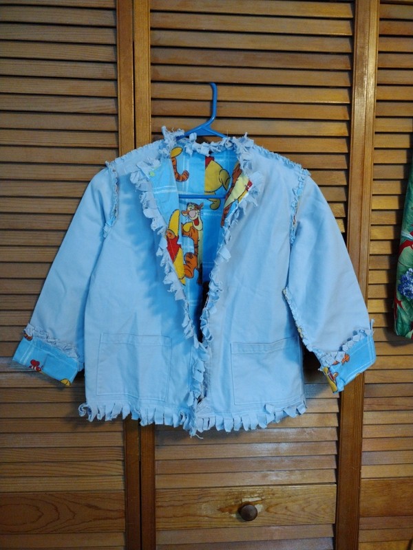 New Custom Made Girls Purple Denim Fringe  Jacket Cotton Winnie Poo  Lining!