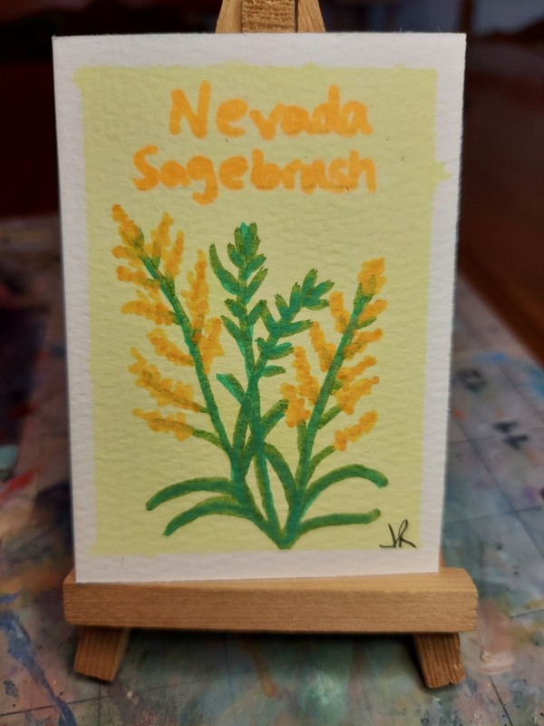 ACEO Watercolor Painting handpainted State Flowers Nevada Sagebrush OOAK atc