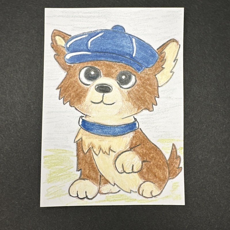 ACEO Original ATC Mini Art Card Puppy Dog Whimsical Cute 2.5x3.5” WendyMi34