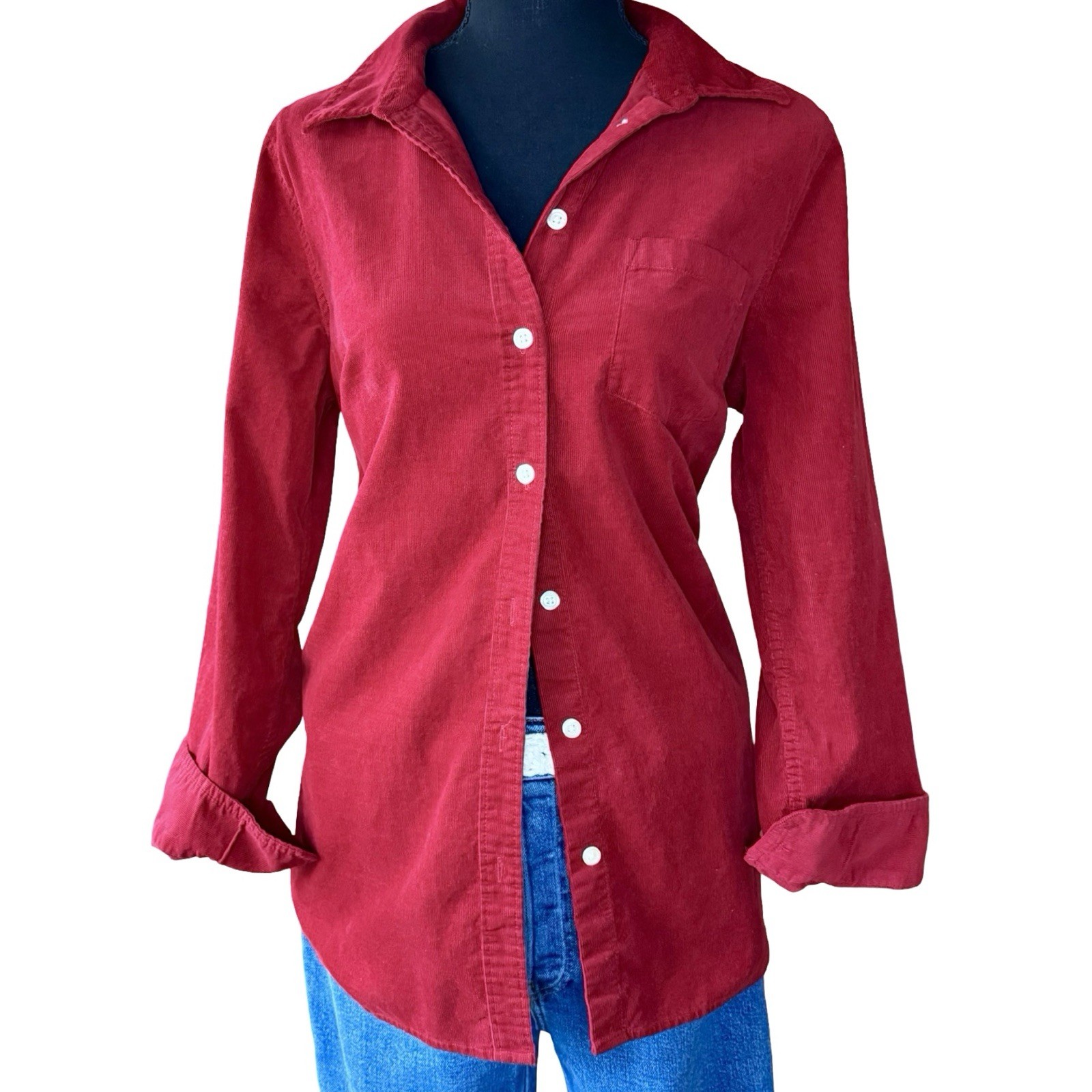Ruby Red Corduroy Button Down Long Sleeve Shirt b… - image 1