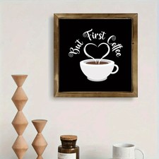 Modern Wood "But First Coffee" Quote Kitchen Wall Wooden Sign Gift