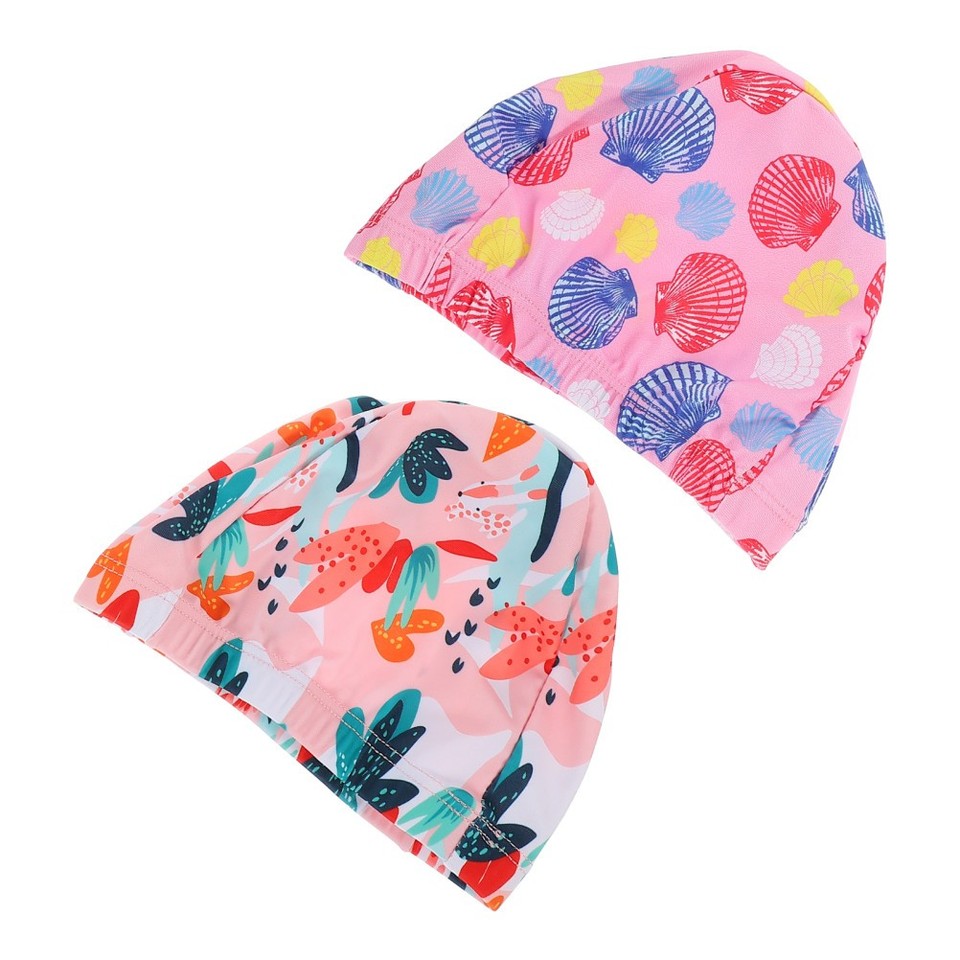 2Pcs Kids Cartoon Swim Caps Polyester Bathing Hats Assorted Color for ...