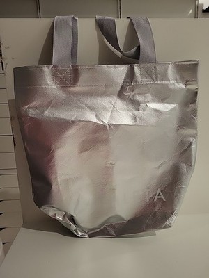 Athleta Metallic Silver Reusable Shopping Tote Bag 14 x 14x 6 inches