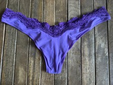 Vtg XL Purple Thong Bikini Panties Panty W Lace Trim