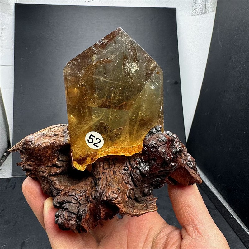 0.9LB Natural Citrine Quartz Obelisk Crystal Tower Chakras Reiki Healing+STAND