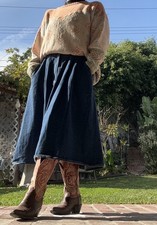 Vintage '70s/'80s Sasson Denim A-Line Midi Skirt zippe Front Belt Buckle Med/30