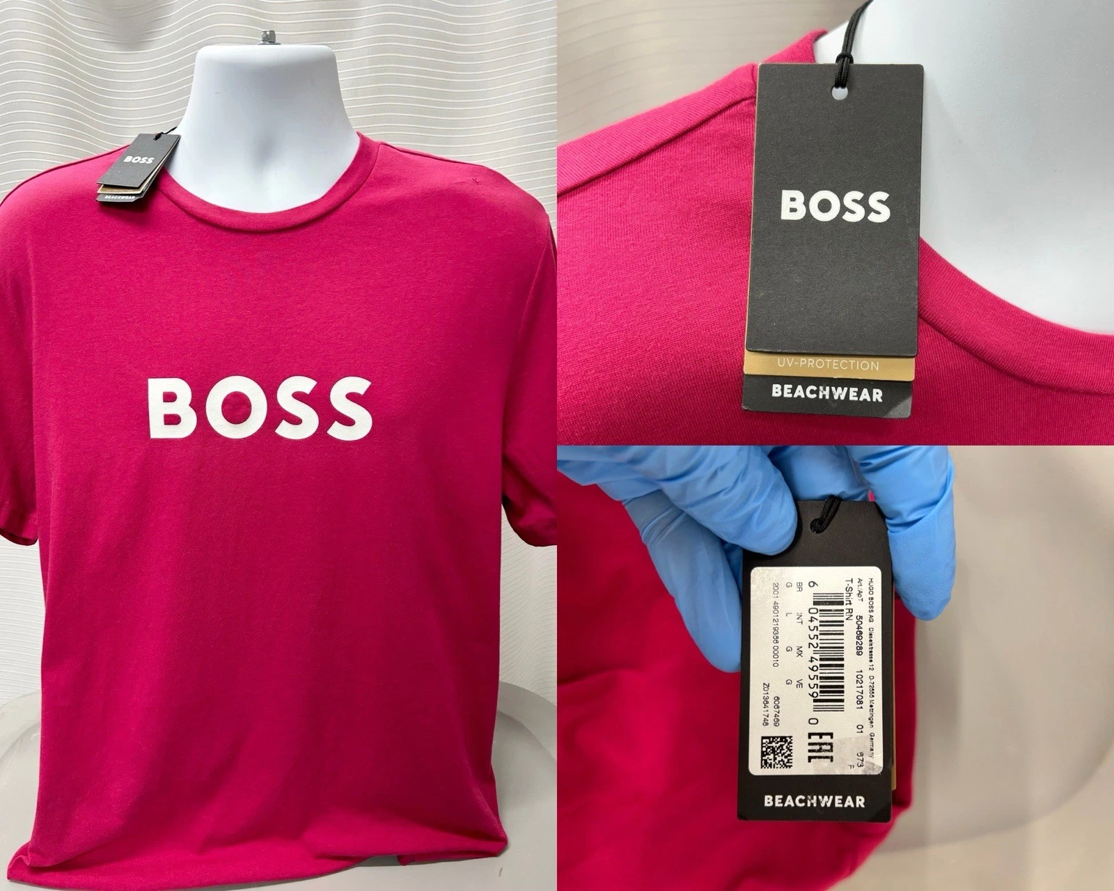 NWT Hugo Boss Men's T-Shirt UV Protection Beachwear Size Large **Read**