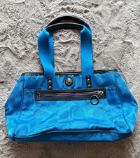 Coach Blue Logo Satchel Zip Top Double Handles Detachable Strap Silver HW Pink