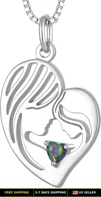 Sterling Silver Mum Heart Pendant Necklace with Personalized Birthstone