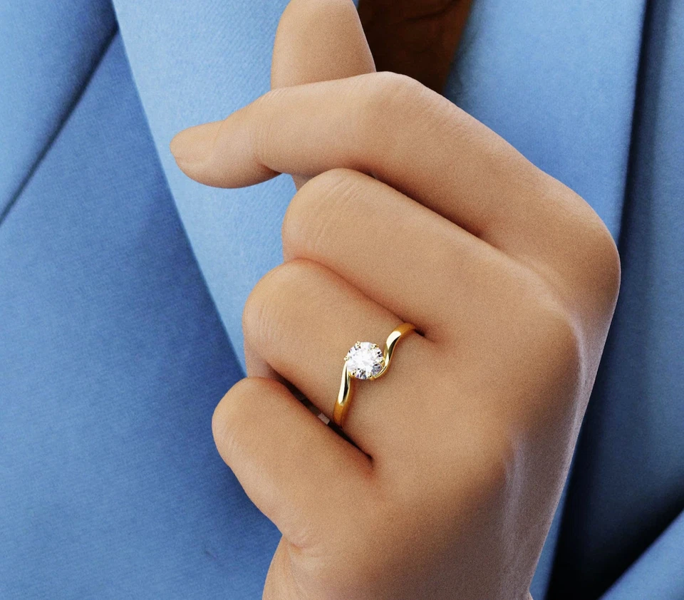 Twisted Band Lab Grown Round Diamond Wedding Ring 10K Gold Ring Gifts For Her - Image 2 of 4