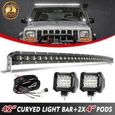 Curved 50 Led Light Bar Roof 4 Pods Wire Kit For 1984-2001 Jeep Cherokee Xj