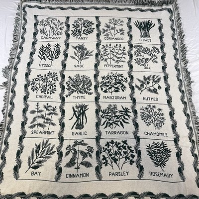 Vintage 1990s Crown Crafts Herbs & Seasonings 60x50 Throw EUC