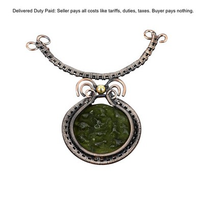 Copper Moldavite Gemstone Wire Wrapped Chain Third Eye Chakra Necklace Jewelry