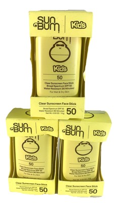 3 Pack Sun Bum Kids Clear Sunscreen Face Stick  50  SPF Water Res 80 Min Ex 2026