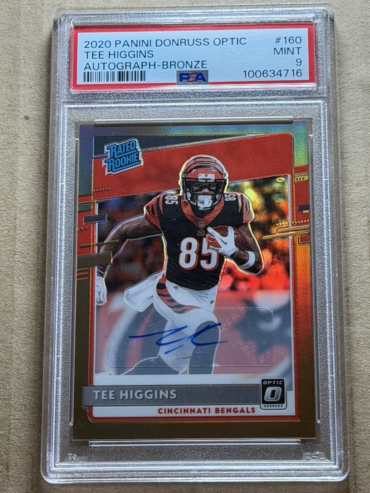 TEE HIGGINS 2020 Panini Donruss Optic Bronze Autograph Rookie #160 PSA 9 Auto RC