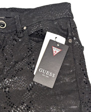 GUESS 1981 Skinny Jeans Black Shiny Python Snake Print T26xL29 Sz 2 XXS
