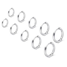 Nogeqi 5 Pairs Stainless Steel Hoop Earrings for Women Men, 316 Small, Silver