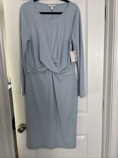 Nine West NWT Blush Blue Midi Dress with Twist Knot Front
