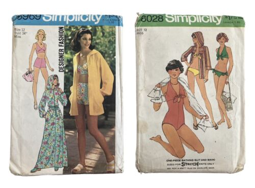 Vtg Simplicity Cover Up One Piece Bathing Suit Bikini Patterns Size 12 6969 8028 - Picture 1 of 13