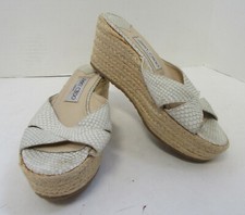 JIMMY CHOO White Reptilian Criss Cross Espadrille Slides Size 37