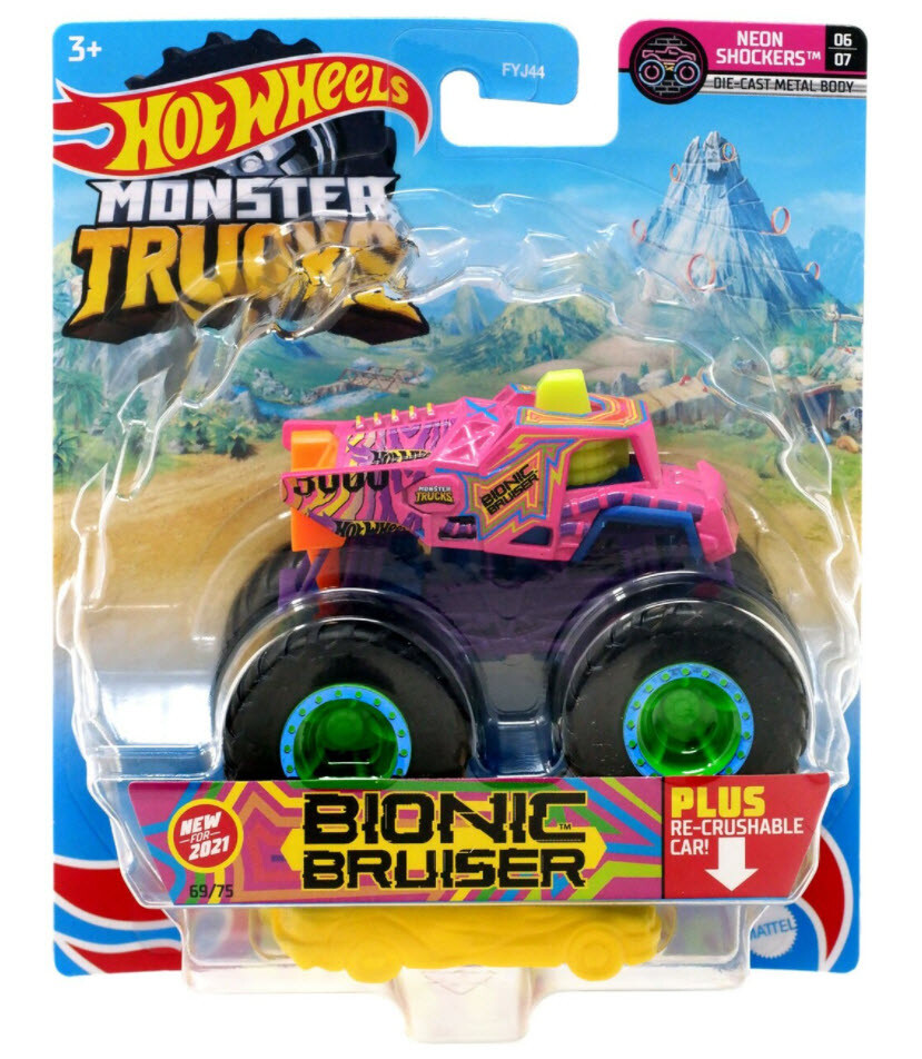 Hot Wheels Monster Trucks - Neon Shockers 2021 BIONIC BRUISER 1:64