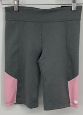 Nike Girls Biker Shorts Large Gray Colorblock Tight Fit DRI-FIT Stretch New B55