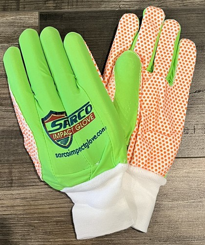 6 Pairs Southern Fluorescent Green Sarco Impact Gloves Orange Dotted Palm Large - Picture 2 of 2