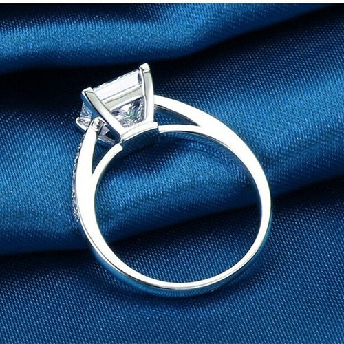 Anillo de compromiso de boda de plata 925 con diamantes creados en laboratorio VVS1 corte princesa de 3,25 quilates - Imagen 5 de 9